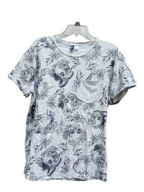 Divided H& M Floral Skull Design Cotton Crew Crest Pocket T-shirt Large